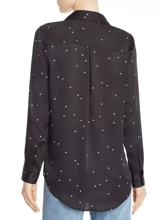 NWT Equipment Essential in Black White Star Print Satin Button Down Shirt XS - Picture 2 of 9